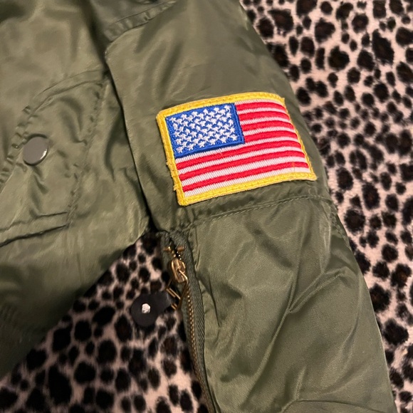 Oscar Kids Aviation Pilot Bomber Jacket Kid Size 2T Green W/ Patches Coat Winter - Picture 5 of 9